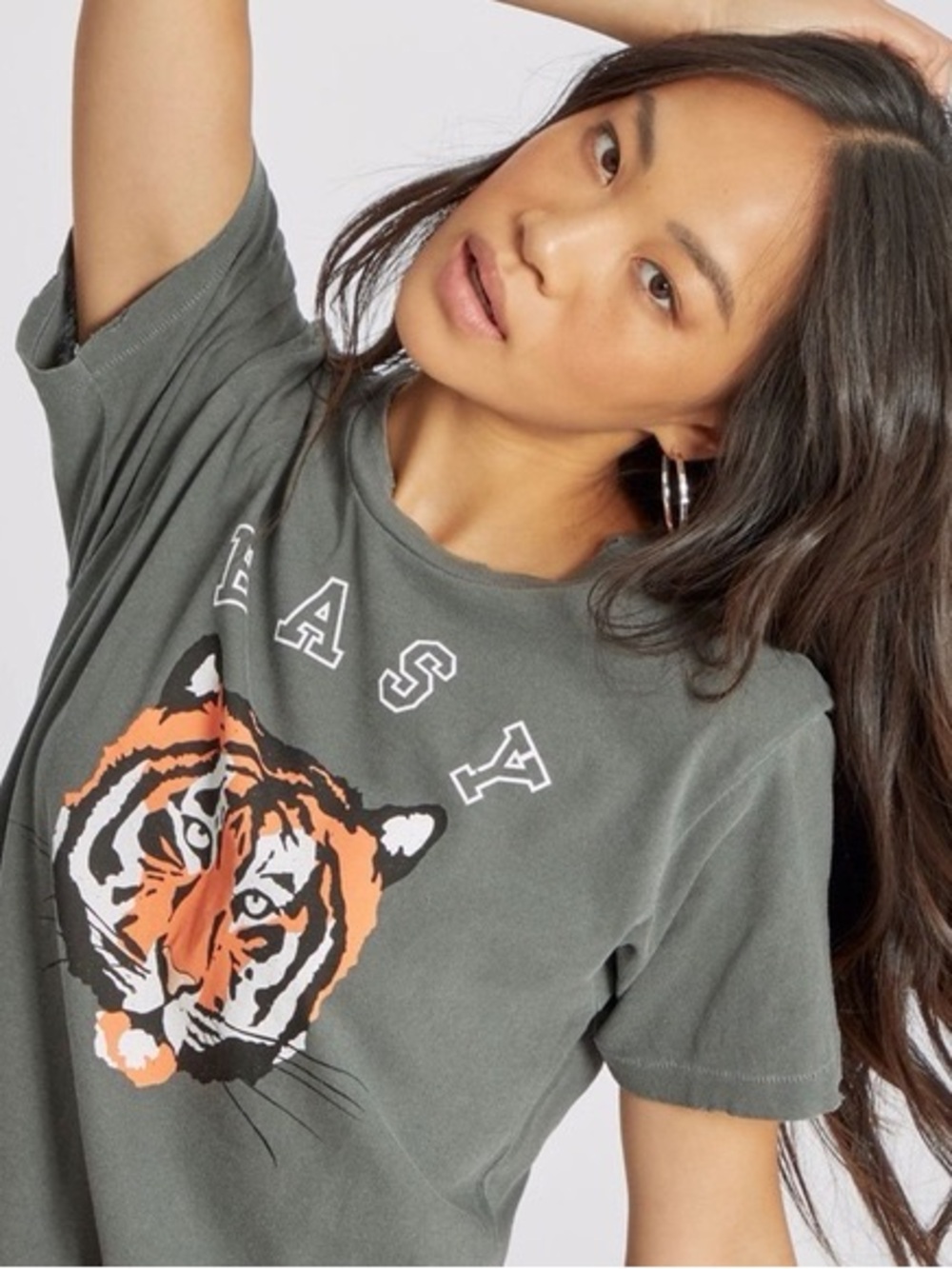 Wildfox Charcoal Tee with Orange & White Tiger Graphic